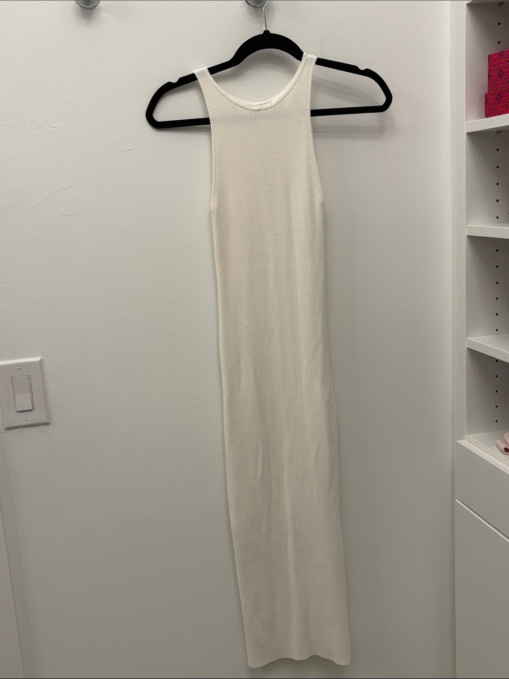 Leith Cream Sleeveless Ribbed Midi Dress